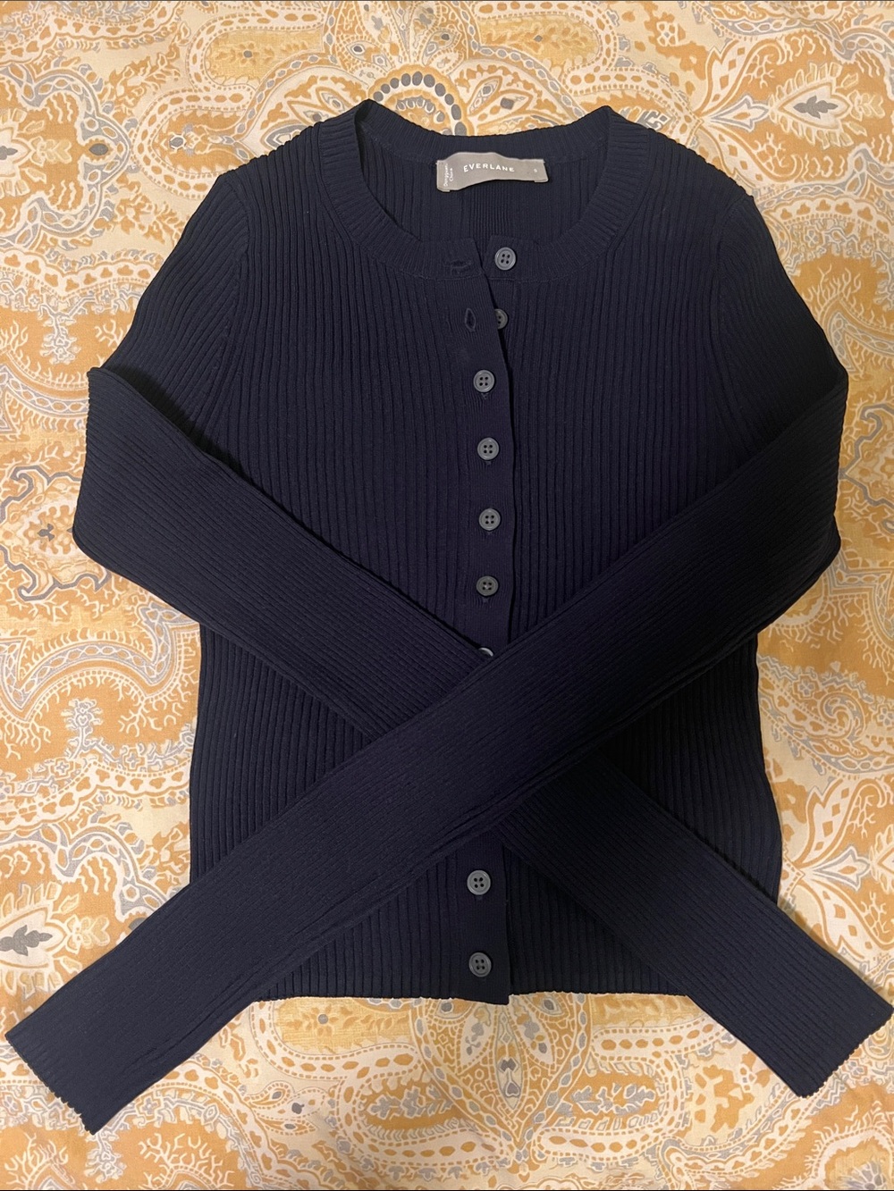 🧵 Everlane Women's Navy Ribbed Button-Front Cardigan